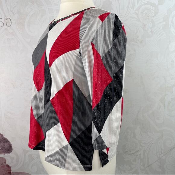 Alfred Dunner Beaded Neckline Red Grey Black Like New Medium - Picture 3 of 9